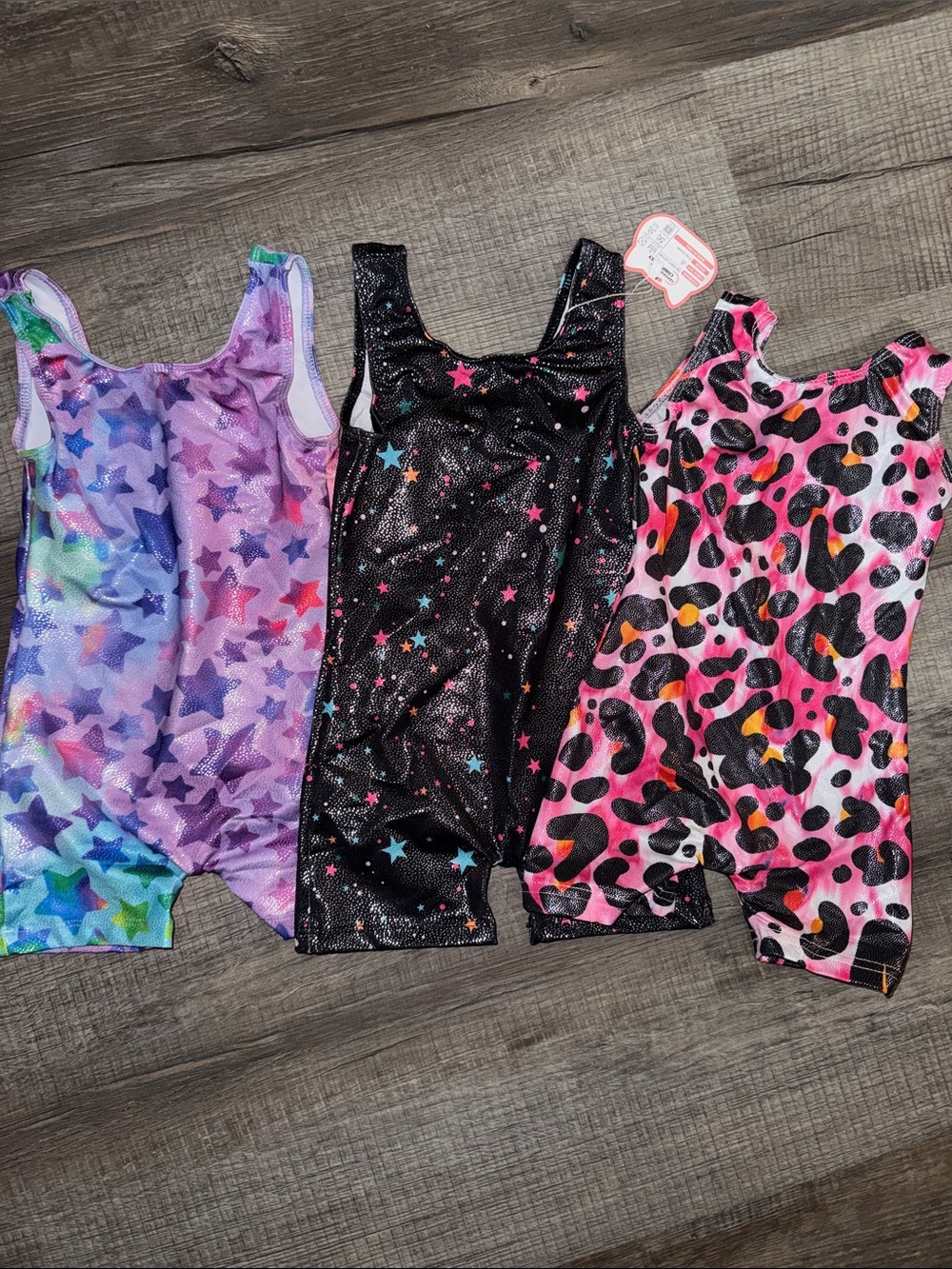 Girls' Printed Gymnastics Leotard Shorts Set - Star, Black Starry, Pink Leopard
